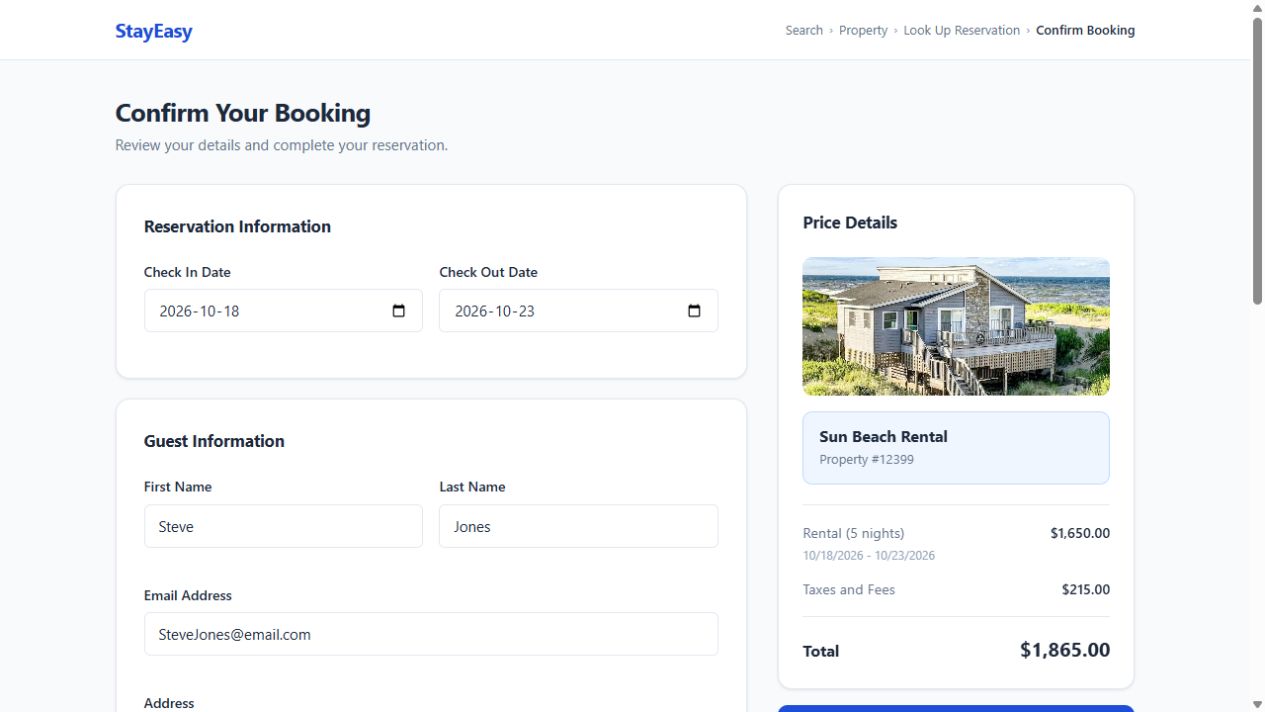 Screenshot of Safely booking demo